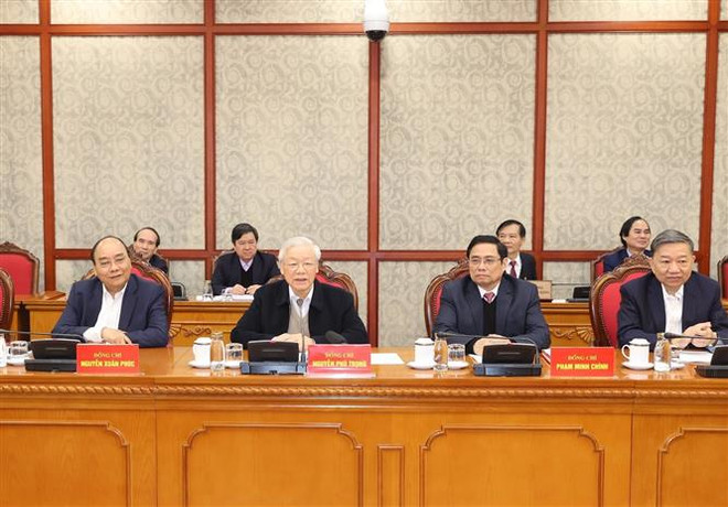 Tổng Bí thư, Chủ tịch nước Nguyễn Phú Trọng phát biểu kết luận phiên họp. (Ảnh: Trí Dũng/TTXVN) Bộ Chính trị, Ban Bí thư đồng ý về chủ trương mua vắcxin COVID-19 ảnh 1