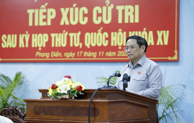 Thủ tướng Phạm Minh Chính phát biểu tại buổi tiếp xúc cử tri thành phố Cần Thơ. (Ảnh: Dương Giang/TTXVN) Thủ tướng Phạm Minh Chính tiếp xúc cử tri thành phố Cần Thơ ảnh 1