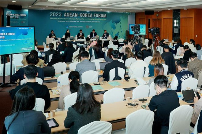 Quang cảnh Diễn đàn ASEAN-Hàn Quốc 2023. (Ảnh: Khánh Vân/TTXVN) Cần mở rộng phạm vi và chiều sâu hợp tác ASEAN-Hàn Quốc ảnh 2