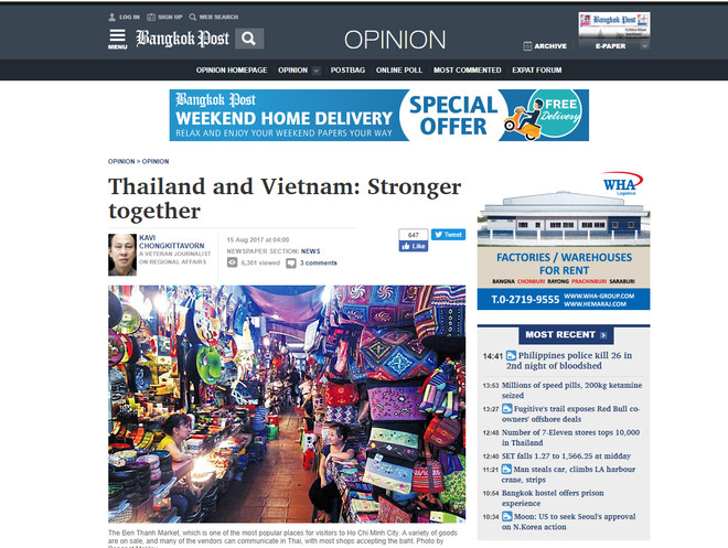 Bài viết về quan hệ Việt Nam, Thái Lan trên tờ Bangkok Post. (Nguồn: Bangkok Post) Báo chí Thái Lan đánh giá tích cực triển vọng quan hệ với Việt Nam ảnh 1