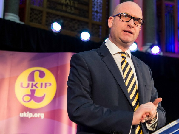 Ông Paul Nuttall phát biểu tại thủ đô London sau khi được bầu làm lãnh đạo đảng UKIP. (Nguồn: THX/TTXVN) Anh: Ông Paul Nuttall được bầu làm thủ lĩnh đảng UKIP ảnh 1