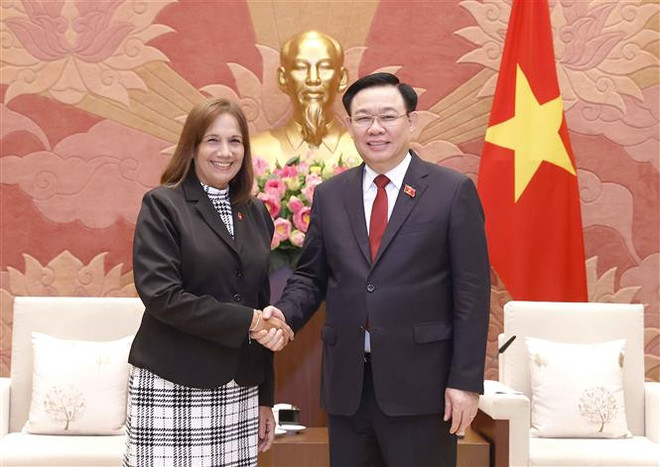 Chủ tịch Quốc hội Vương Đình Huệ tiếp bà Ana María Mari Machado, Phó Chủ tịch Quốc hội Cuba. (Ảnh: Doãn Tấn/TTXVN) Chủ tịch Quốc hội Vương Đình Huệ tiếp Phó Chủ tịch Quốc hội Cuba ảnh 1