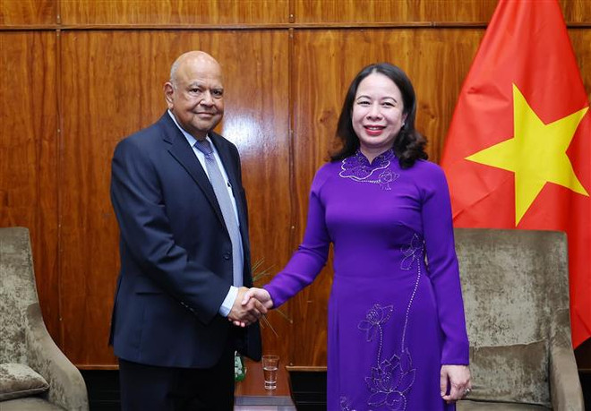 Phó Chủ tịch nước Võ Thị Ánh Xuân tiếp Bộ trưởng Doanh nghiệp công Nam Phi Pravin Gordhan. (Ảnh: Lâm Khánh/TTXVN) Phó Chủ tịch nước hội đàm và tiếp nhiều lãnh đạo của Nam Phi ảnh 7