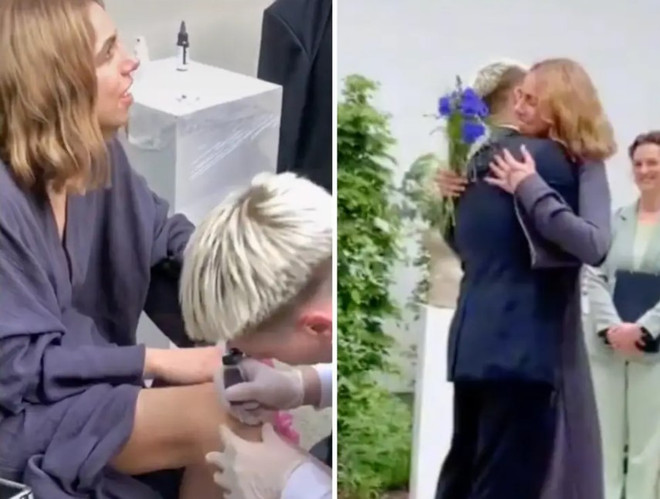 Cô dâu, chú rể xăm hình cho nhau ngay trong lễ cưới ảnh 1