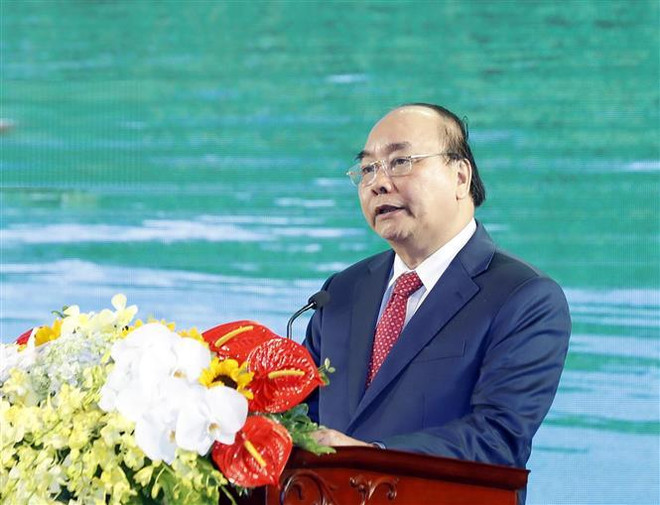Thủ tướng Nguyễn Xuân Phúc phát biểu. (Ảnh: Thống Nhất/TTXVN) Trang trọng lễ kỷ niệm 70 năm Ngày giải phóng tỉnh Bắc Kạn ảnh 2