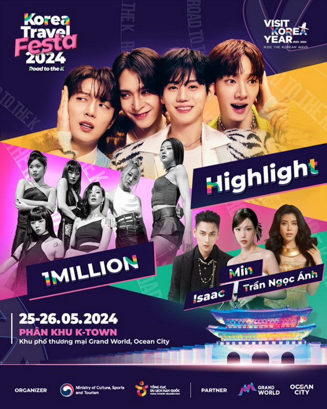 Các ngôi sao của Việt Nam và Hàn Quốc sẽ tham gia biểu diễn tại Korea Travel Festa 2024, khai mạc vào 19h tối 25/5. Cac-nghe-si-noi-tieng Han Quoc.jpg