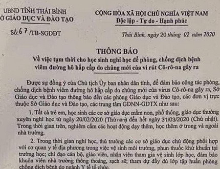 Thái Bình: Bác bỏ thông báo học sinh nghỉ học đến tháng 3 ảnh 1