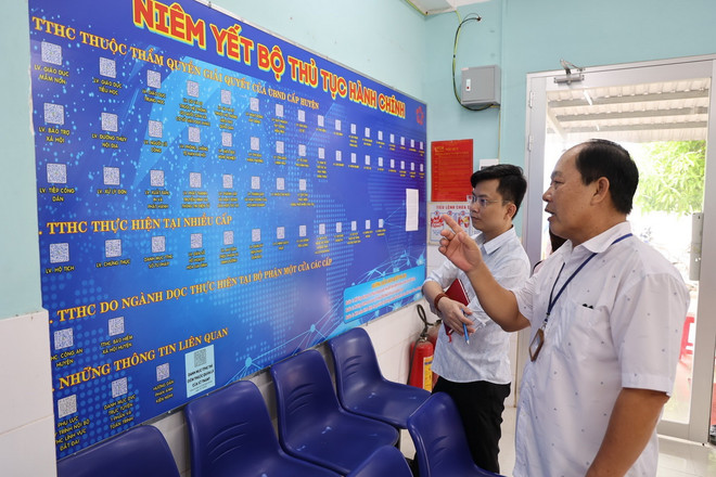 Các thủ tục hành chính được niêm yết công khai tại Trung tâm Hành chính công huyện Tân Thạnh, huyện xếp thứ 2 trong tổng số 15 huyện, thị xã, thành phố của tỉnh Long An về Chỉ số Cải cách hành chính (PAR INDEX). (Ảnh: Minh Hưng/TTXVN) ttxvn_1704_SIPAS.jpg