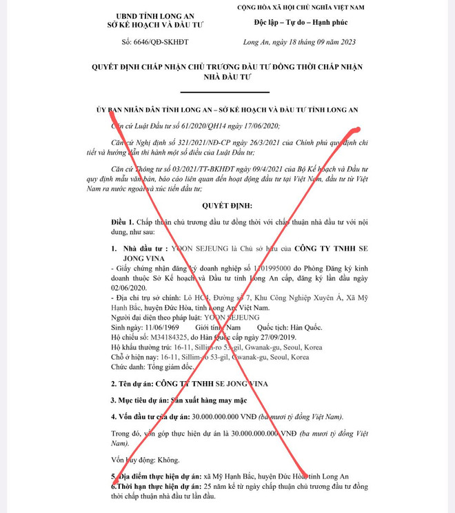 Phát hiện văn bản giả quyết định của Sở Kế hoạch & Đầu tư tỉnh Long An ảnh 1