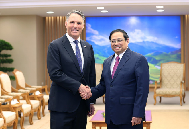 Thủ tướng Phạm Minh Chính tiếp Phó Thủ tướng, Bộ trưởng Quốc phòng Australia Richard Marles. (Ảnh: Dương Giang/TTXVN) Việt Nam luôn coi trọng quan hệ đối tác chiến lược với Australia ảnh 1