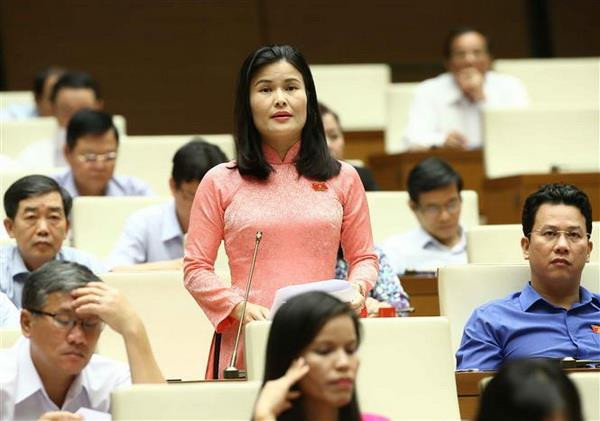 Đại biểu Quốc hội tỉnh Hà Tĩnh Bùi Thị Quỳnh Thơ phát biểu ý kiến. (Ảnh: Doãn Tấn/TTXVN) Không sắp xếp đơn vị hành chính bằng mọi giá, gây xáo trộn lớn ảnh 2