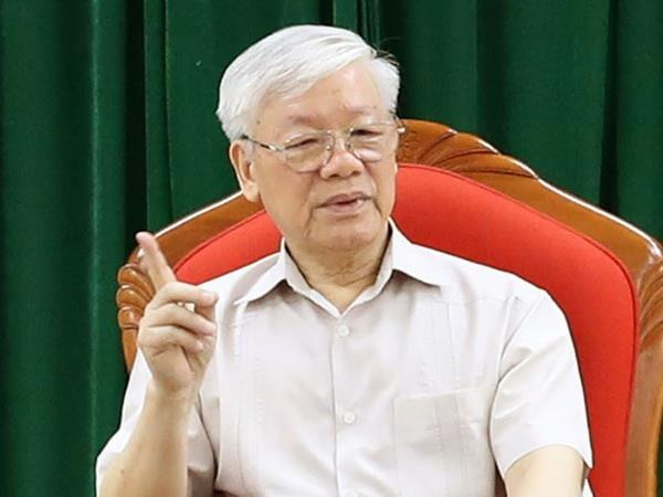 Tổng Bí thư, Chủ tịch nước Nguyễn Phú Trọng phát biểu kết luận buổi họp. (Ảnh: Trí Dũng/TTXVN) Tổng Bí thư, Chủ tịch nước Nguyễn Phú Trọng chủ trì họp lãnh đạo ảnh 1
