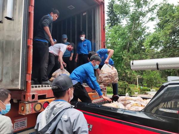 Các mặt hàng thực phẩm thiết yếu phục vụ lực lượng tuyến đầu chống dịch. (Ảnh TTXVN phát) Dịch COVID-19: "Chuyến xe yêu thương" hướng về đồng bào vùng dịch ảnh 1