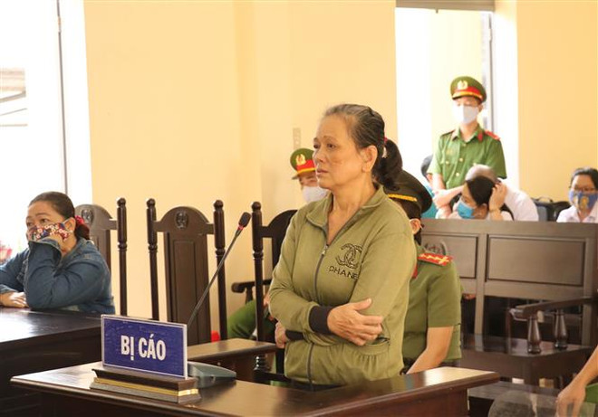 Nguyễn Thị Hoa tại phiên tòa. (Ảnh: Bùi Giang/TTXVN) Long An: Con gái bạo hành mẹ ruột nhận mức án 4 năm tù ảnh 2