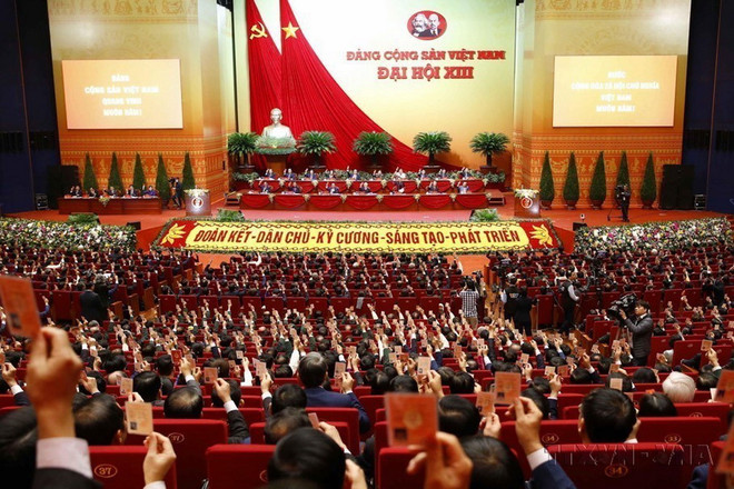 Quang cảnh một buổi họp của Đại hội XIII của Đảng, từ ngày 25/1-1/2/2021. (Ảnh: TTXVN) ttxvn_dai hoi dang lan 13.jpg