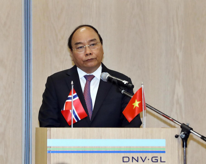 Thủ tướng Nguyễn Xuân Phúc phát biểu tại Diễn đàn Doanh nghiệp Việt Nam-Na Uy. (Ảnh: Thống Nhất/TTXVN) Thủ tướng Nguyễn Xuân Phúc dự Diễn đàn doanh nghiệp Việt Nam-Na Uy ảnh 1