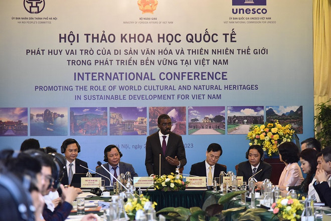 Toàn cảnh hội thảo quốc tế “Phát huy vai trò của di sản văn hóa và thiên nhiên thế giới trong phát triển bền vững tại Việt Nam.” (Ảnh: Đinh Thuận/TTXVN) Di sản văn hóa và thiên nhiên thế giới trong sự phát triển ở Việt Nam ảnh 1