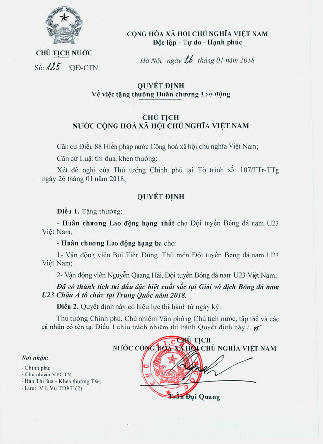 Tặng thưởng Huân chương Lao động hạng nhất cho đội U23 Việt Nam ảnh 2