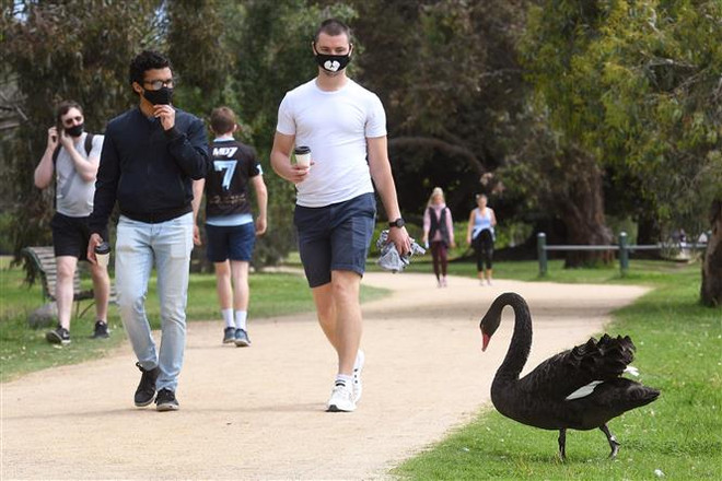 Người dân đi bộ trong công viên tại Melbourne, Australia. (Ảnh: AFP/TTXVN) Australia xác nhận mở cửa trở lại biên giới nội địa trước Giáng sinh ảnh 2