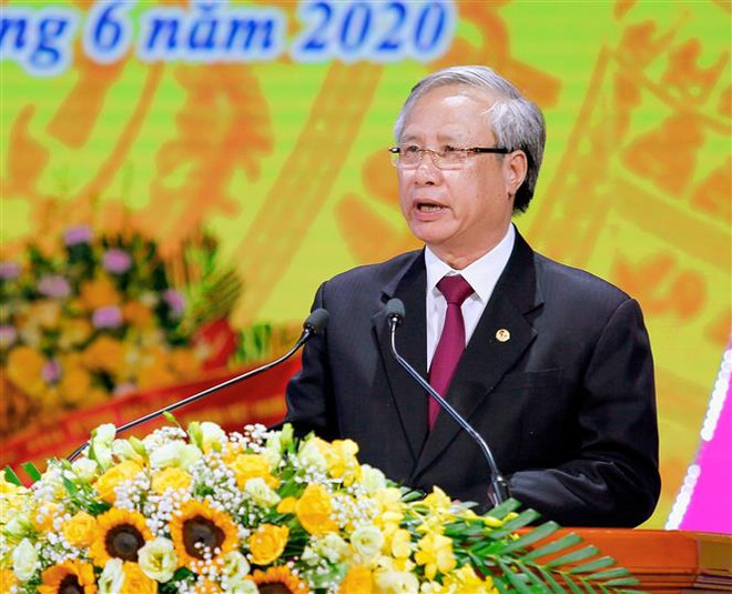 Ủy viên Bộ Chính trị, Thường trực Ban Bí thư Trần Quốc Vượng phát biểu chúc mừng Đảng bộ, chính quyền và nhân dân các dân tộc tỉnh Yên Bái. (Ảnh: Tuấn Anh/TTXVN) Kỷ niệm trọng thể 120 năm Ngày thành lập tỉnh Yên Bái ảnh 2