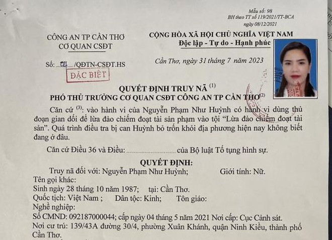 Cần Thơ: Truy nã đặc biệt nữ quái lừa đảo chiếm đoạt 16 tỷ đồng ảnh 1