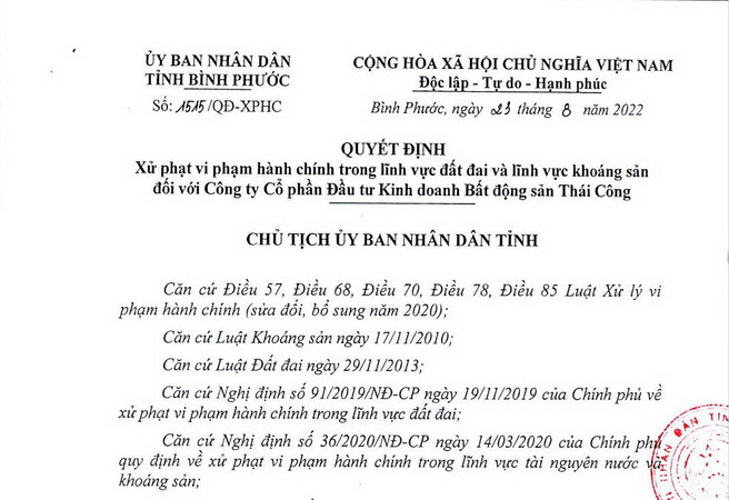 Vi phạm về đất đai và khoáng sản, Thái Công bị phạt hơn 95 triệu đồng ảnh 1