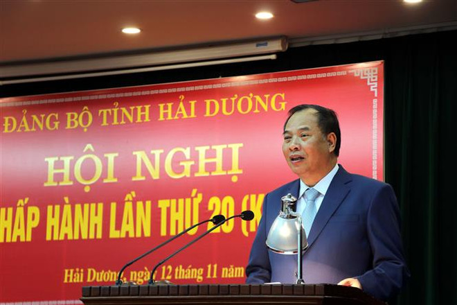 Bí thư Tỉnh ủy Hải Dương Nguyễn Mạnh Hiển phát biểu tại Hội nghị. (Ảnh: Mạnh Tú/TTXVN) Ông Phạm Xuân Thăng làm Phó Bí thư Thường trực Tỉnh ủy Hải Dương ảnh 2