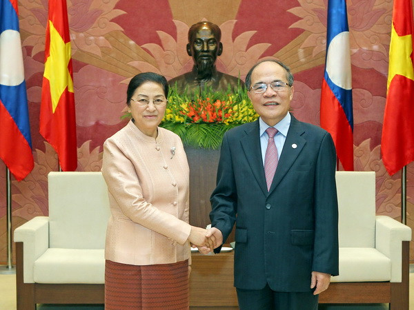 Chủ tịch Quốc hội Nguyễn Sinh Hùng hội đàm Chủ tịch Quốc hội Lào ảnh 1