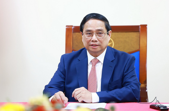 Thủ tướng Phạm Minh Chính điện đàm với Thủ tướng Thái Lan Paetongtarn Shinawatra. (Ảnh: Dương Giang/TTXVN) ttxvn_2908_thu tuong dien dam (2).jpg
