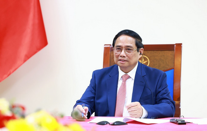 Thủ tướng Phạm Minh Chính điện đàm với Thủ tướng Thái Lan Paetongtarn Shinawatra. (Ảnh: Dương Giang/TTXVN) ttxvn_2908_thu tuong dien dam (3).jpg