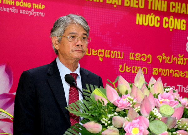 Phó Chủ tịch Ủy ban nhân dân tỉnh Đồng Tháp Châu Hồng Phúc phát biểu chào mừng Đoàn đại biểu Lào. (Nguồn: dongthap.gov.vn) Tăng cường xúc tiến đầu tư giữa Đồng Tháp với các địa phương của Lào ảnh 1