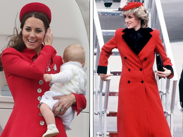 Kate mặc măngtô đỏ y phong cách của Công nương Diana ảnh 1