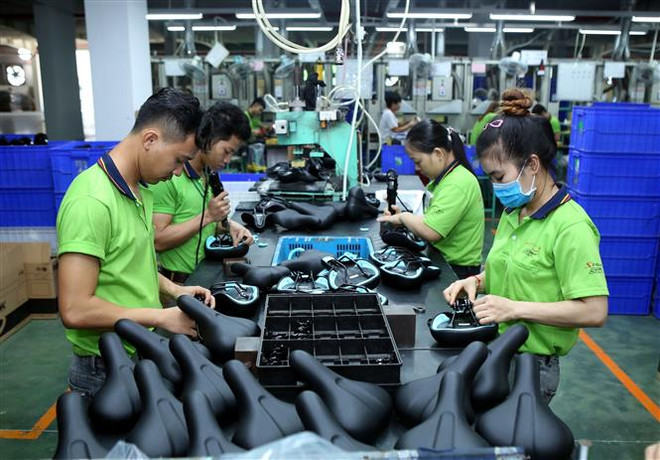 Một dây chuyền sản xuất yên xe đạp xuất khẩu. (Ảnh: Danh Lam/TTXVN) EVFTA có thể giúp thúc đẩy thương mại giữa Ba Lan và Việt Nam ảnh 1