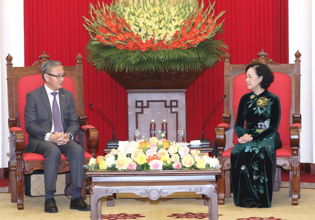 Quang cảnh buổi tiếp. (Ảnh: Phương Hoa/TTXVN) Vun đắp quan hệ đoàn kết đặc biệt Việt-Lào ngày càng đi vào chiều sâu ảnh 1