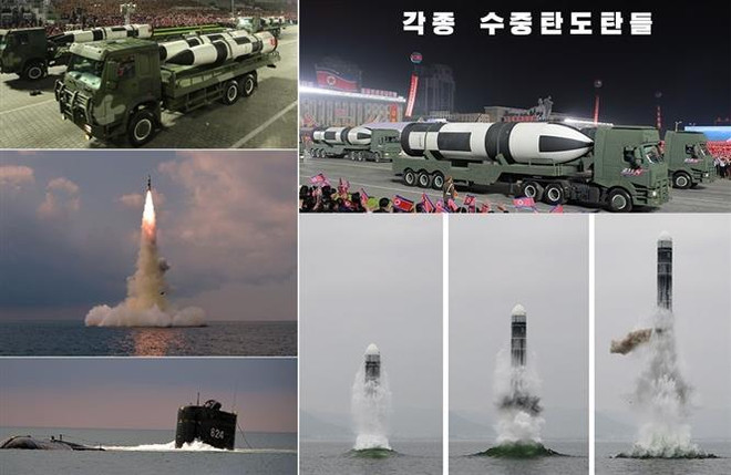 Hình ảnh do tạp chí tháng Korea Today của Triều Tiên đăng phát ngày 21/3 về các loại vũ khí đạn đạo của Triều Tiên, trong đó có cả tên lửa đạn đạo được phóng từ tàu ngầm. (Ảnh: Yonhap/TTXVN) HĐBA cần đóng vai trò lớn hơn trong vấn đề hạt nhân Triều Tiên ảnh 1