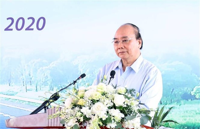 Thủ tướng Nguyễn Xuân Phúc phát biểu. (Ảnh: Thống Nhất/TTXVN) Thủ tướng phát lệnh khởi công cao tốc Mai Sơn-Quốc lộ 45 ảnh 2