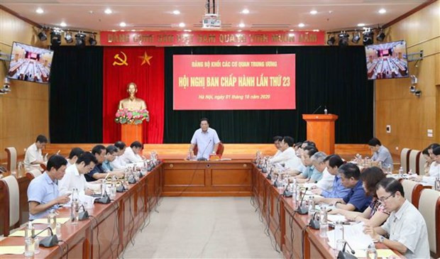 Đảng bộ Khối các cơ quan Trung ương tổ chức hội nghị cho ý kiến chuẩn bị Đại hội lần thứ XIII, nhiệm kỳ 2020-2025. (Ảnh: Phương Hoa/TTXVN) Công tác dân vận ở cơ quan Nhà nước của Đảng bộ Khối các cơ quan TW ảnh 2