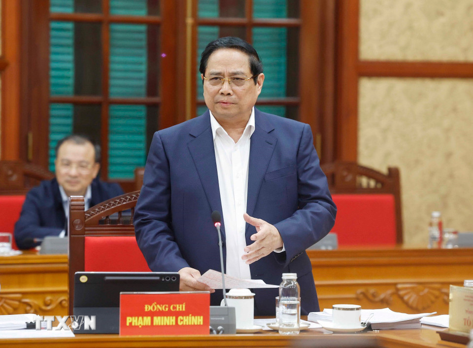 Thủ tướng Phạm Minh Chính, Phó Trưởng Ban Chỉ đạo phát biểu. (Ảnh: Thống Nhất/TTXVN)