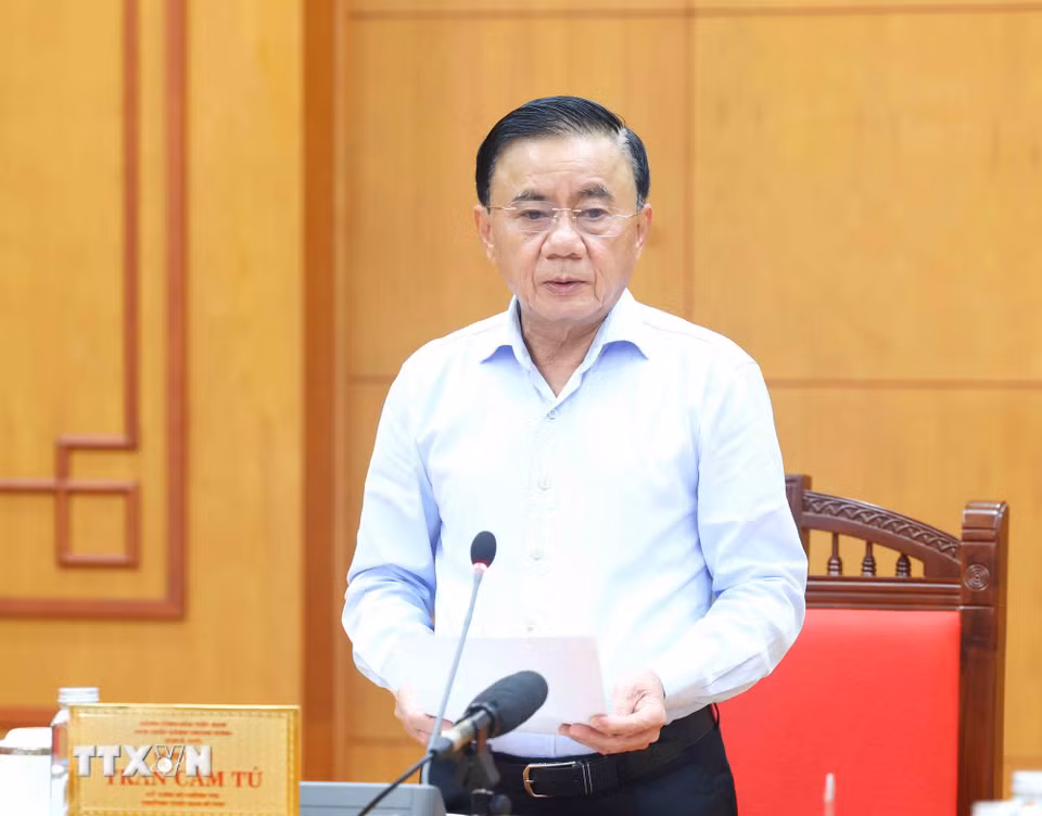 Thường trực Ban Bí thư Trần Cẩm Tú phát biểu chỉ đạo cuộc họp. (Ảnh: Phương Hoa/TTXVN)