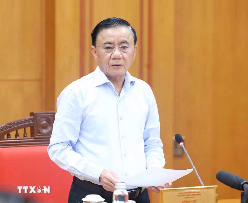 Thường trực Ban Bí thư Trần Cẩm Tú phát biểu chỉ đạo cuộc họp. (Ảnh: Phương Hoa/TTXVN)