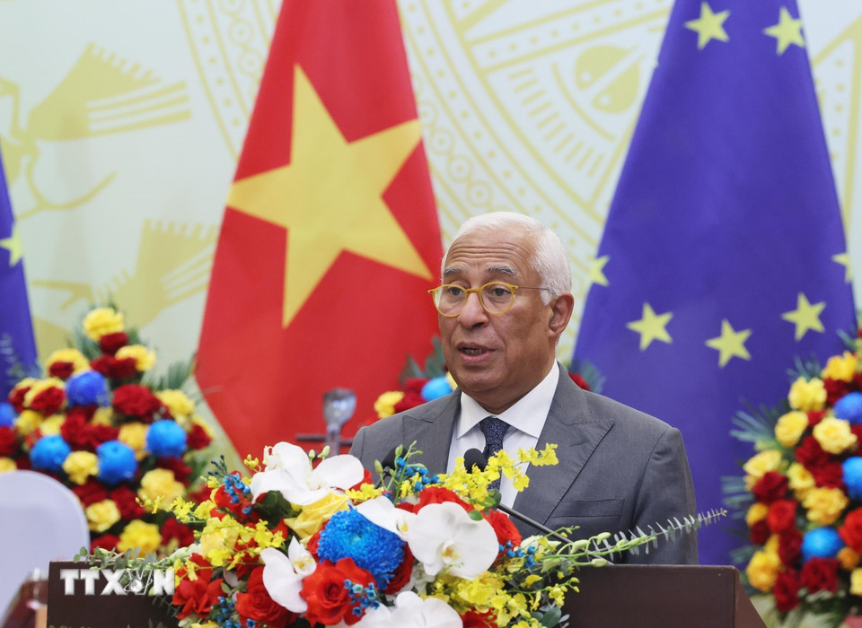 Chủ tịch Hội đồng châu Âu António Costa phát biểu. (Ảnh: Lâm Khánh/TTXVN)