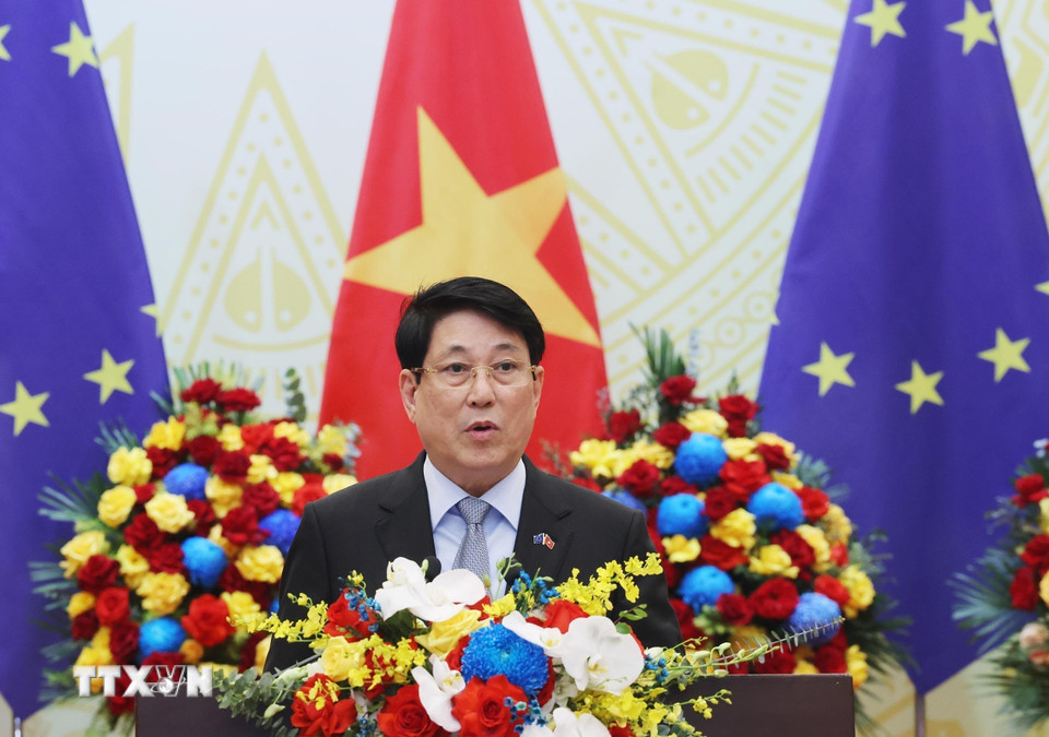 Chủ tịch nước Lương Cường phát biểu chào mừng. (Ảnh: Lâm Khánh/TTXVN)