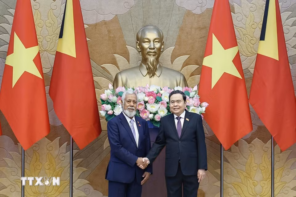 Chủ tịch Quốc hội Trần Thanh Mẫn hội kiến Thủ tướng nước Cộng hòa Dân chủ Timor-Leste Kay Rala Xanana Gusmão.(Ảnh: Doãn Tấn/TTXVN)