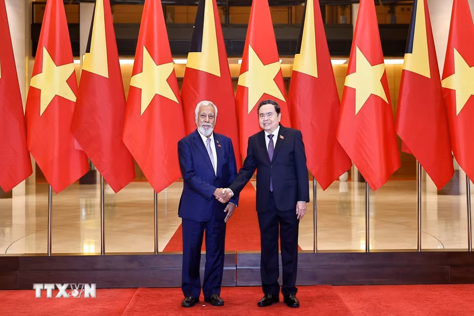 Chủ tịch Quốc hội Trần Thanh Mẫn hội kiến Thủ tướng nước Cộng hòa Dân chủ Timor-Leste Kay Rala Xanana Gusmão. (Ảnh: Doãn Tấn/TTXVN)