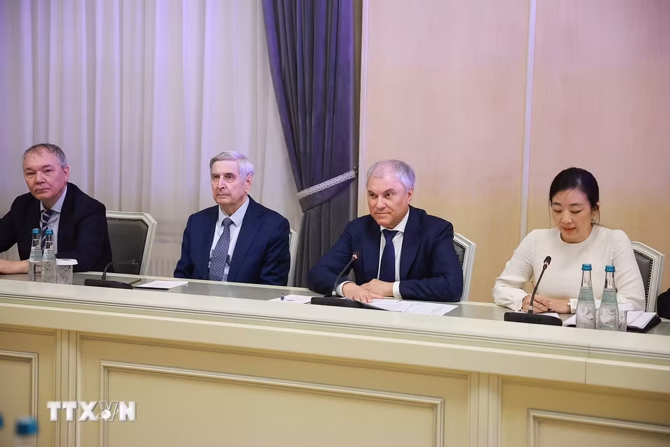 Chủ tịch Duma Quốc gia Liên bang Nga Vyacheslav Volodin phát biểu. (Ảnh: Dương Giang/TTXVN)