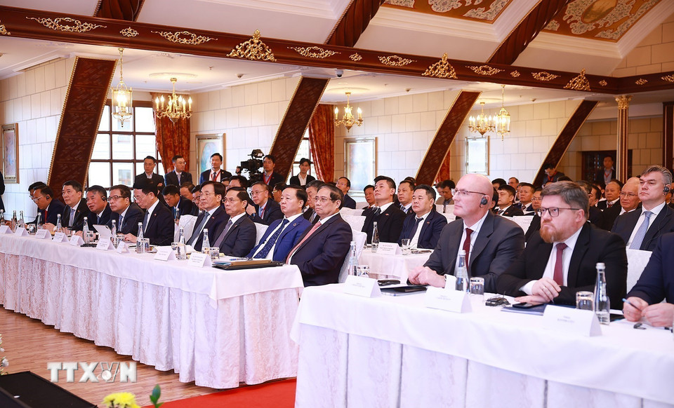 Thủ tướng Phạm Minh Chính tham dự Diễn đàn doanh nghiệp Việt Nam-Liên bang Nga. (Ảnh: Dương Giang/TTXVN)