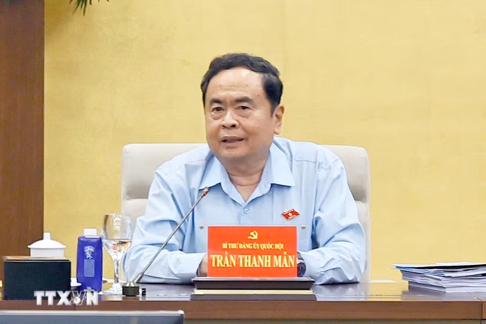 Bí thư Đảng ủy Quốc hội, Chủ tịch Quốc hội Trần Thanh Mẫn phát biểu. (Ảnh: Doãn Tấn/TTXVN)