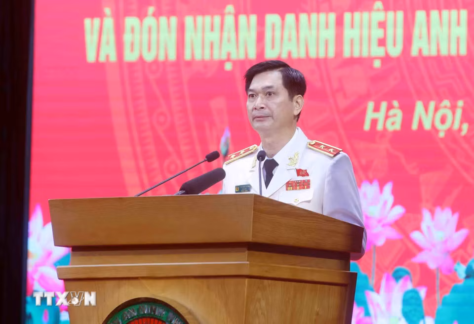 Trung tướng, Phó Giáo sư, Tiến sỹ Trịnh Ngọc Quyên, Giám đốc Học viện An ninh nhân phát biểu. (Ảnh: Phạm Kiên/TTXVN)