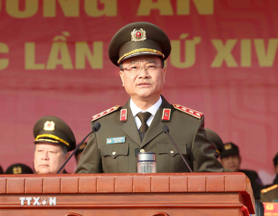 Thượng tướng Phạm Thế Tùng, Thứ trưởng Bộ Công an phát biểu tại buổi lễ. (Ảnh: Phương Hoa/TTXVN)