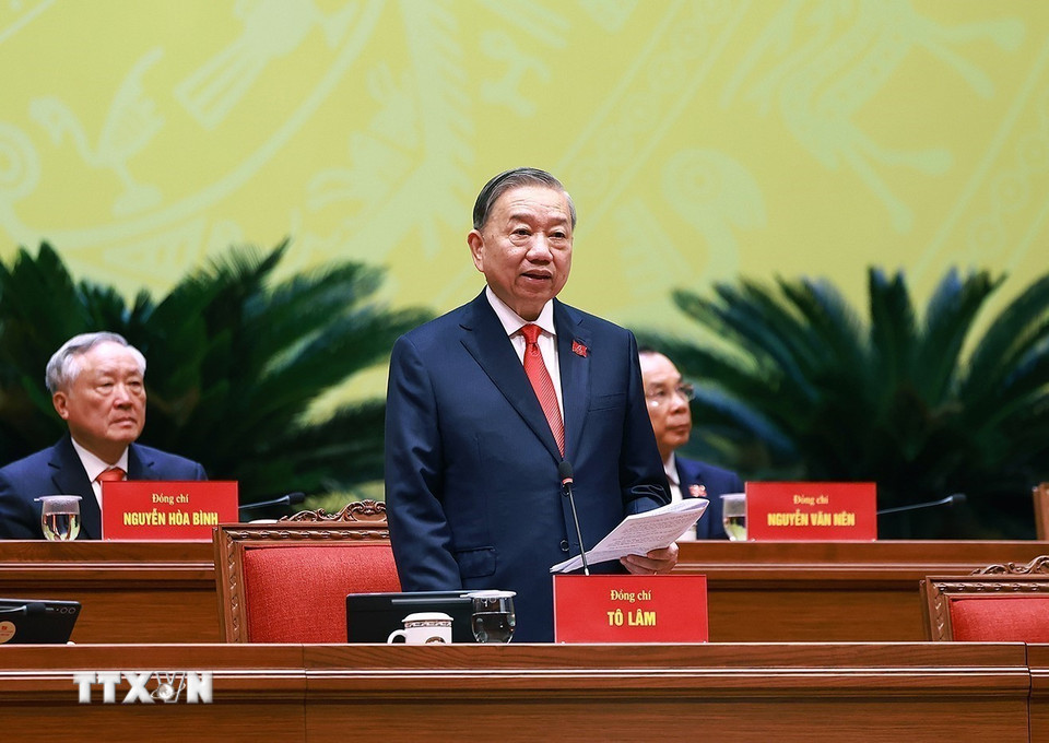 Tổng Bí thư Tô Lâm, Chủ tịch Đoàn Chủ tịch điều hành phiên họp. (Ảnh: TTXVN)